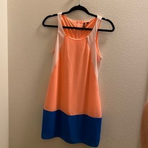 Coral blue white dress.